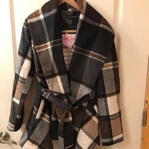 Chic Wish Brown Plaid wool coat w/belt closure XLG